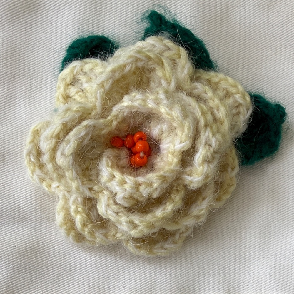 Unique Hand-knitted Cream Floral Brooch